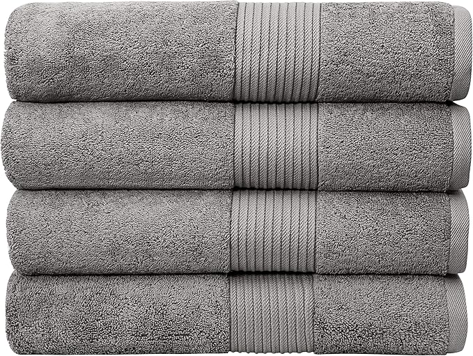 Luxury Extra Large Oversized Bath Towels | Hotel Quality Towels | 650 GSM | Soft Combed Cotton Towels for Bathroom | Thick & Fluffy Bath Sheets | Grey - 4 Pack