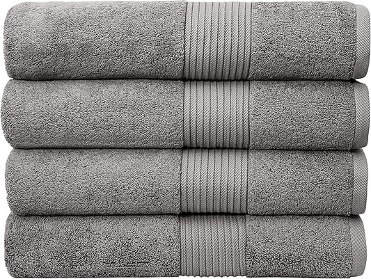 Luxury Extra Large Oversized Bath Towels | Hotel Quality Towels | 650 GSM | Soft Combed Cotton Towels for Bathroom | Thick & Fluffy Bath Sheets | Grey - 4 Pack