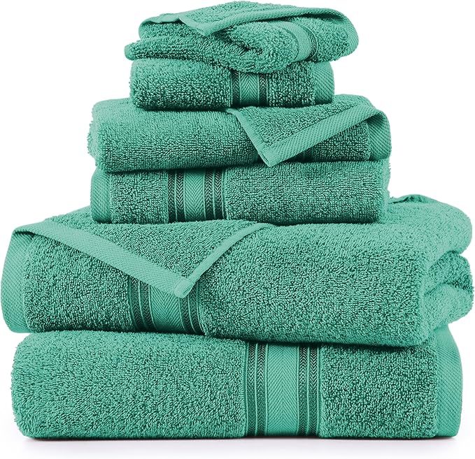 LANE LINEN Luxury Bath Towels Set - 6 Piece, 100% Cotton, Zero Twist, Quick Dry, Absorbent, Super Soft 2 Bath Towels, 2 Hand Towels, 2 Wash Cloths: Teal