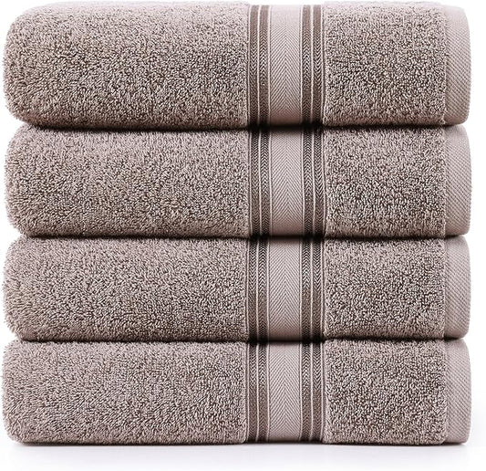 LANE LINEN 100% Cotton Bath Towels Set of 4 (30"x60") - Zero Twist, Mercerized Cotton Bathroom Towel Set - Quick Dry, Soft & Absorbent Large Bath Towels - Mininmal Linting After 3 Washes - Platinum