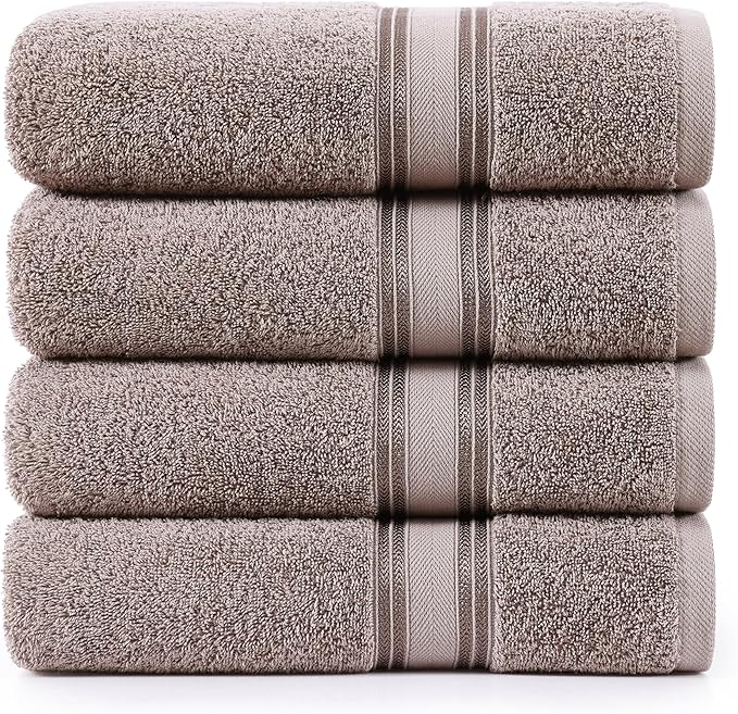 LANE LINEN 100% Cotton Bath Towels Set of 4 (28"x54") - Zero Twist, Mercerized Cotton Bathroom Towel Set - Quick Dry, Very Soft & Absorbent Large Bath Towels - Mininmal Lint After 3 Washes - Platinum