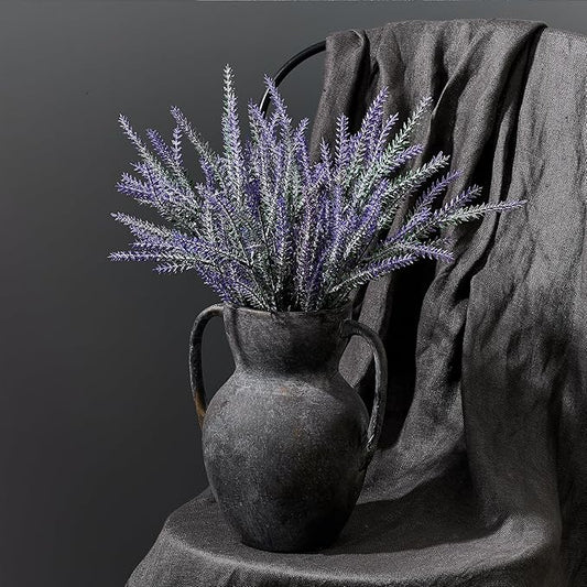 Antique Ceramic Rustic Vase with 2 Handles, Farmhouse Round Flower Vase, Vintage Terracotta Vases for Home Decor, Wedding, Living Room, Table, Shelf Decor - 8.6 Inch Tall, Black Bronze