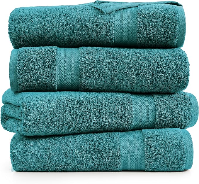 LANE LINEN 100% Cotton 4 Pack Bath Towels Set (28"x54") - Ring Spun, Large Cotton Towels for Bathroom - Quick Dry, Soft & Absorbent Bath Towel Set - Pre Shrunk, Wide Variety of Colors - Sea Port