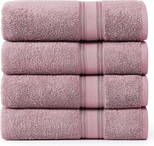Lane Linen 100% Cotton Bath Sheets 4 Pack (35"x66") - Zero Twist Cotton Extra Large Bath Towels Set - Quick Dry, Soft & Absorbent Oversized Towel Set - Holds Well after Multiple Washes - Wishful Mauve