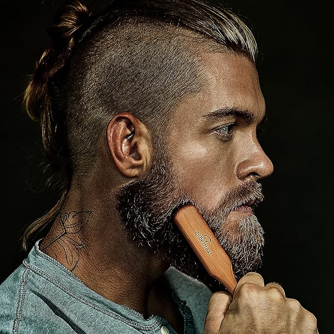 Beard Brush by ZilberHaar - Stiff Boar Bristles for Men's Grooming - Straightens and Promotes Growth - Works with Beard Oil and Balm - For Beard Kits - 6 inches long