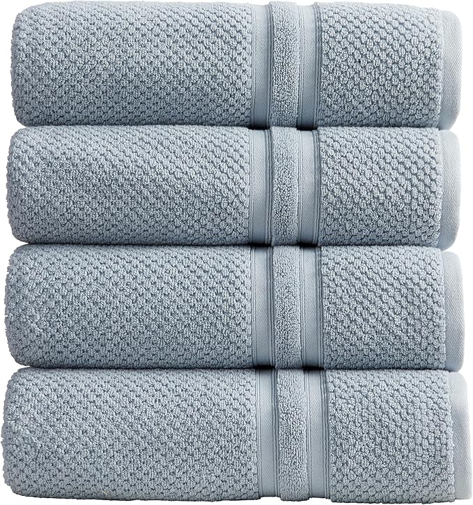 Springtree Home Blue Bath Towels Set of 4 | Popcorn Textured | 100% Combed Cotton | Absorbent Quick-Dry Towels for Bathroom | Oeko-TEX® Standard 100 Cotton | Poli Collection - Blue Fog