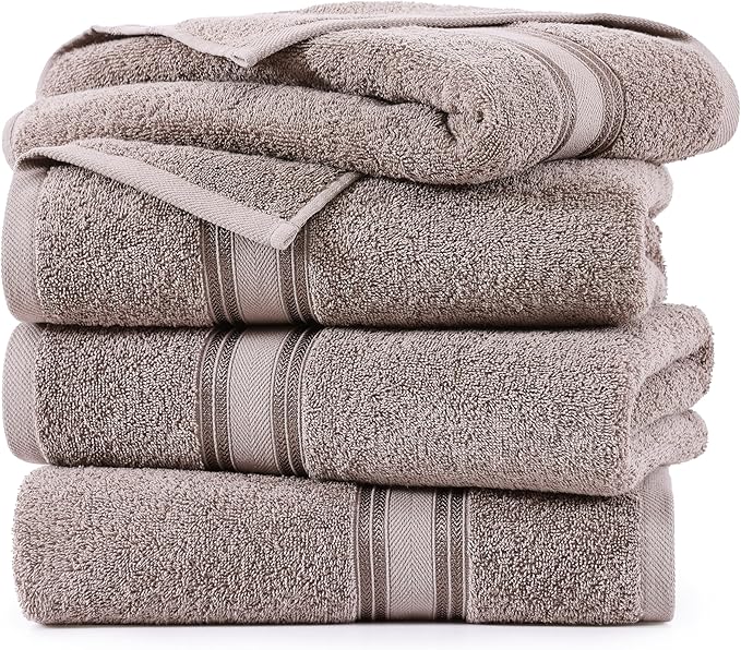 LANE LINEN 100% Cotton Bath Towels Set of 4 (28"x54") - Zero Twist, Mercerized Cotton Bathroom Towel Set - Quick Dry, Very Soft & Absorbent Large Bath Towels - Mininmal Lint After 3 Washes - Platinum