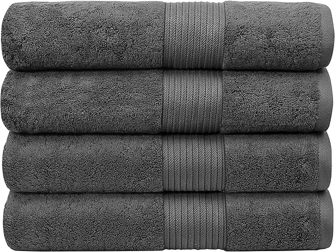 Luxury Extra Large Oversized Bath Towels | Hotel Quality Towels | 650 GSM | Soft Combed Cotton Towels for Bathroom | Thick & Fluffy Bath Sheets | Dark Grey - 4 Pack