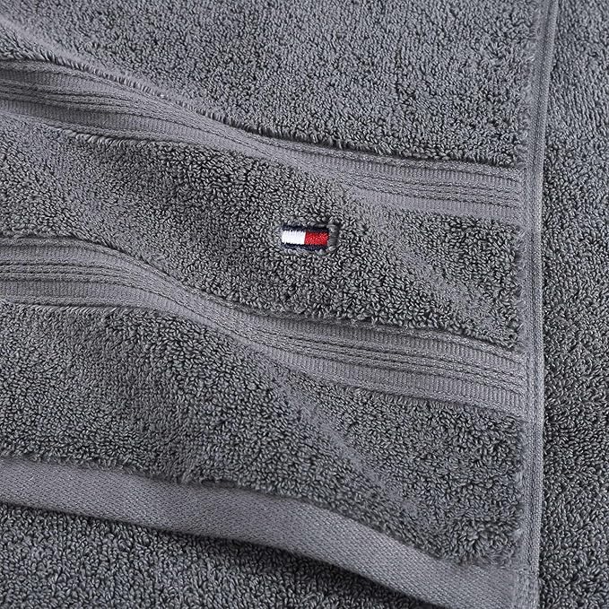 Tommy Hilfiger - Bath Towels, Ultra-Soft & Quick Drying with Zero Twist, 600 GSM Bathroom Towels with Iconic Flag Accent (Harborside Solid Charcoal Grey, 6 Piece)