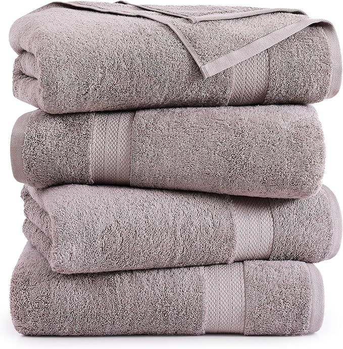 Lane Linen 100% Cotton Bath Towels Set of 4 (28"x54") - Ring Spun Mercerized Cotton Bathroom Towel Set - Quick Dry, Very Soft & Absorbent Large Bath Towels - Mininmal Linting after 3 Washes - Platinum