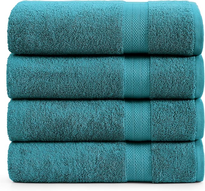 LANE LINEN 100% Cotton 4 Pack Bath Towels Set (28"x54") - Ring Spun, Large Cotton Towels for Bathroom - Quick Dry, Soft & Absorbent Bath Towel Set - Pre Shrunk, Wide Variety of Colors - Sea Port