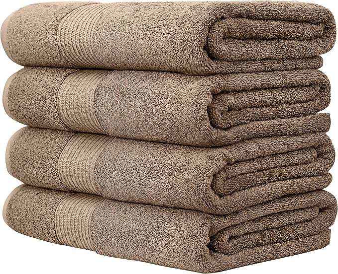 Luxury Extra Large Oversized Bath Towels | Hotel Quality Towels | 650 GSM | Soft Combed Cotton Towels for Bathroom | Thick & Fluffy Bath Sheets | Mocha - 4 Pack