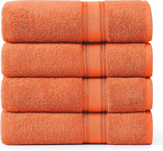 Lane Linen 100% Cotton 4 Pack Bath Towels (30"x60") - Zero Twist, Mercerized Cotton Towels Set for Bathroom - Quick Dry, Soft & Absorbent Large Bath Towel Set - Salon, Spa & Hotel Quality - Tiger Lily