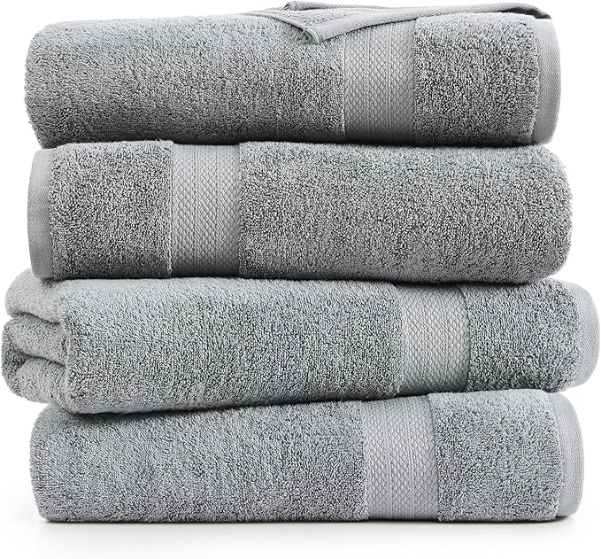 LANE LINEN 100% Cotton Bath Towels Set of 4 (28"x54") - Ring Spun Mercerized Cotton Extra Large Bathroom Towel Sets - Quick Dry, Soft & Absorbent Grey Towels Set - Pre Shrunk, Fade Resistant - Grey