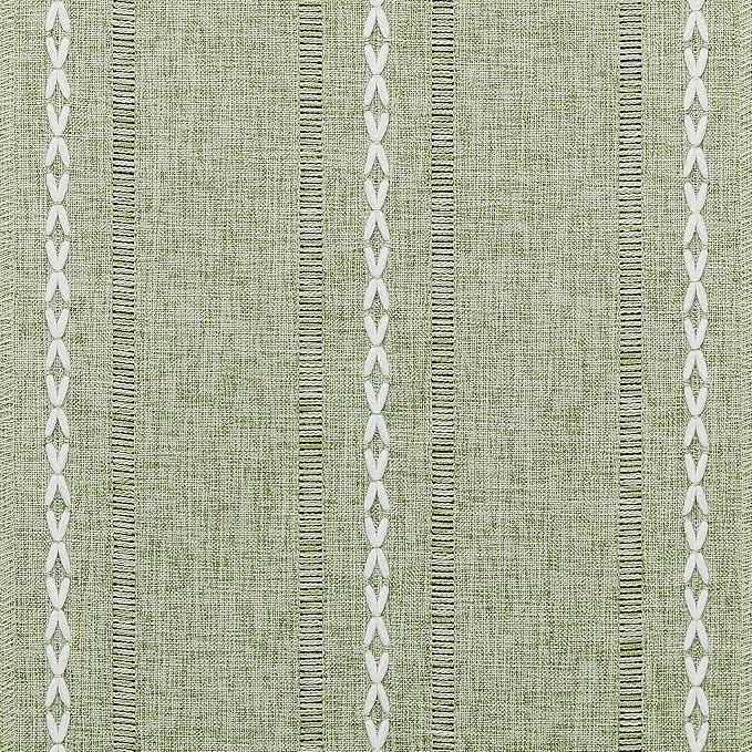 Hemstitched Farmhouse Table Runner, Sage Green 13x108 Inch, Cotton Linen Table Runners 108 Inches Long, Embroidered Striped Sage Green Boho Table Runner Rustic Home Decor