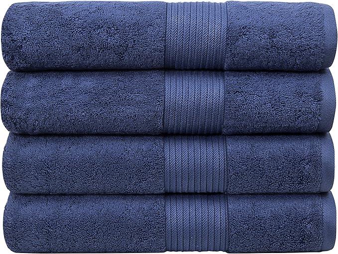 Luxury Extra Large Oversized Bath Towels | Hotel Quality Towels | 650 GSM | Soft Combed Cotton Towels for Bathroom | Thick & Fluffy Bath Sheets | Denim - 4 Pack