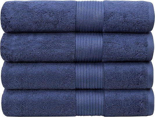 Luxury Extra Large Oversized Bath Towels | Hotel Quality Towels | 650 GSM | Soft Combed Cotton Towels for Bathroom | Thick & Fluffy Bath Sheets | Denim - 4 Pack