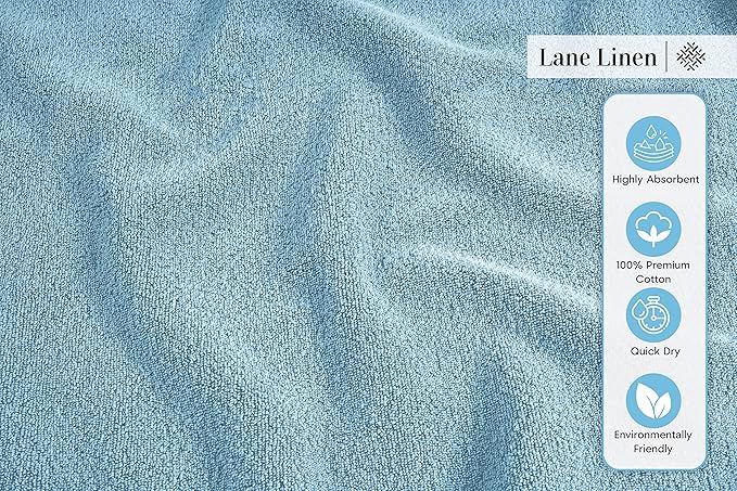 LANE LINEN Luxury Bath Towels Set - 3 Piece 100% Cotton Bathroom Towels, Quick Dry, Extra Aborbent, Super Soft Towels Set 1 Hand Towel, 1 Wash Cloths, 1 Bath Towel, Blue