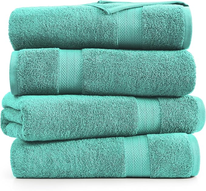 LANE LINEN Bathroom Towels Set (4 Pack)- 100% Cotton Luxury Bath Towels for Bathroom, Soft Shower Towels, Quick Dry Turkish Bath Towels, Super Absorbent Hotel Quality Bath Towel Set (28"x 54")- Teal