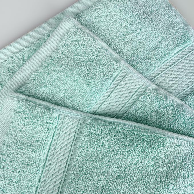 BNM Egyptian Cotton Heavyweight Towels, Ideal For Bathroom, Shower, Spa, Hotel, 800 GSM, Face/ Washcloths, Hand Towels, Bath Towels, Highly-Absorbent, Luxury Home Basics, 9 Piece Towel Set, Sea Foam