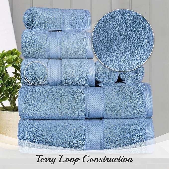BNM Egyptian Cotton Heavyweight Towels, Ideal for Bathroom, Shower, Spa, 800 GSM Bath Towels, Highly-Absorbent, Luxury Bathroom Essentials, Soft Plush Home Basics, Bath Towel Set of 4, Denim Blue