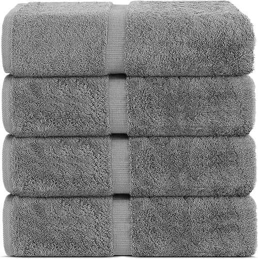Chakir Turkish Linens 100% Cotton Premium Turkish Towels for Bathroom | 30'' x 60'' Large Bath Towels (4 Piece, Gray)