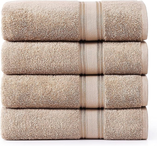LANE LINEN 100% Cotton Bath Sheets Set of 4 (35"x66") - Zero Twist Cotton Extra Large Bath Towels Sets - Quick Dry, Highly Soft & Absorbent Oversized Luxury Towel Sets - Sustainabaly Produced - Taupe