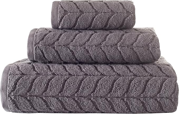 BAGNO MILANO Turkish Bath Towels, Soft Plush Jacquard Luxury Bath Towels, Quick Dry Towel Set (Grey, 3 pcs Towel Set)