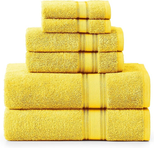 LANE LINEN Luxury 6-Piece Bath Towel Set - 100% Cotton, Zero Twist, Super Soft & Extra Absorbent - Includes 2 Bath Towels, 2 Hand Towels, 2 Washcloths - Mimosa