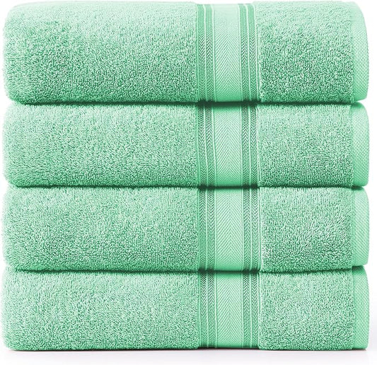 LANE LINEN 100% Cotton Bath Towels Set of 4 (30"x60") - Zero Twist, Mercerized Cotton Bathroom Towel Set - Quick Dry, Soft & Absorbent Large Bath Towels - Holds Well After Multiple Washes - Aqua Sky