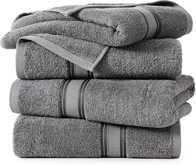 LANE LINEN 100% Cotton 4 Pack Bath Sheets (35"x66") - Zero Twist, Extra Large Cotton Bath Towels Set - Quick Dry, Soft & Absorbent Oversized Towel Set - Remains Soft After Multiple Washes - Cool Grey