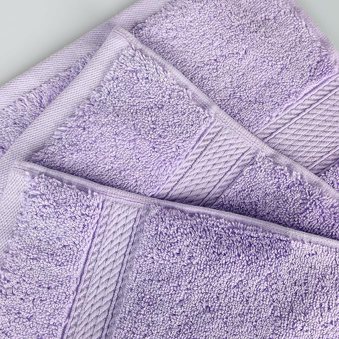 BNM Egyptian Cotton Heavyweight Towels, Ideal For Bathroom, Shower, Spa, Hotel, 800 GSM, Face/ Washcloths, Hand Towels, Bath Towels, Highly-Absorbent, Luxury Home Basics, 9 Piece Towel Set, Purple