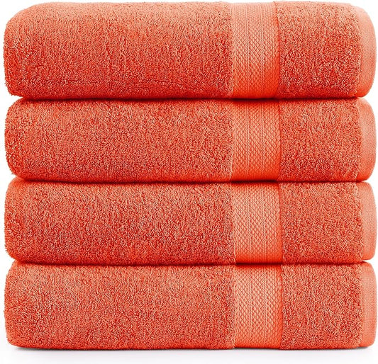 LANE LINEN 100% Cotton 4 Pack Bath Towels (28"x54") - Ring Spun Mercerized Cotton Towels Set for Bathroom - Quick Dry, Soft & Absorbent Large Bath Towel Set - Used for Salon, Spa & Hotel - Tiger Lily