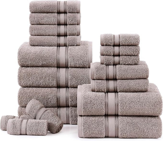 LANE LINEN 100% Ring-Spun Cotton Towels Set 18 – Zero Twist, 6 Bath Towels, 6 Hand Towel & 6 Washcloths, Stays Plush After Washes, Ideal for Spa, Hotel & Family Bathrooms, Highly Absorbent – Platinum