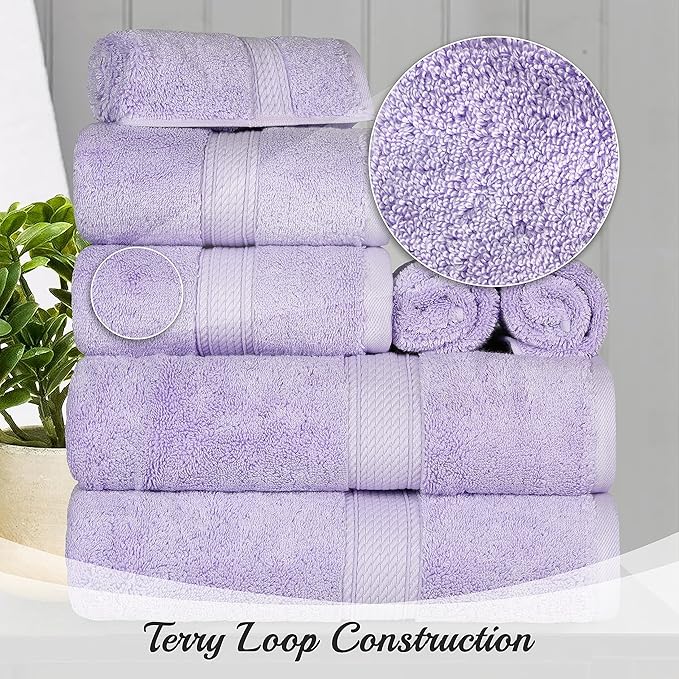 BNM Egyptian Cotton Heavyweight Towels, Ideal For Bathroom, Shower, Spa, Hotel, 800 GSM, Face/ Washcloths, Hand Towels, Bath Towels, Highly-Absorbent, Luxury Home Basics, 9 Piece Towel Set, Purple