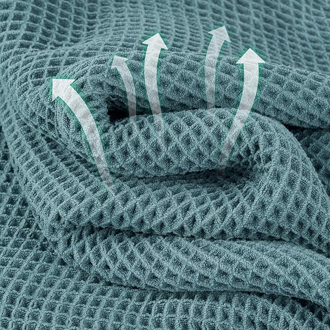 Microfiber Waffle Bath Towels, 4 Pieces, Soft, Absorbent, Fast Drying, Lint Free (Green)