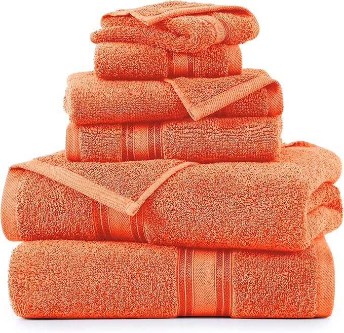 LANE LINEN Luxury Bath Towels Set - 6 Piece, 100% Cotton, Quick Dry, Super Soft & Absorbent, Zero Twist (2 Bath Towels, 2 Hand Towels, 2 Washcloths) - Rust