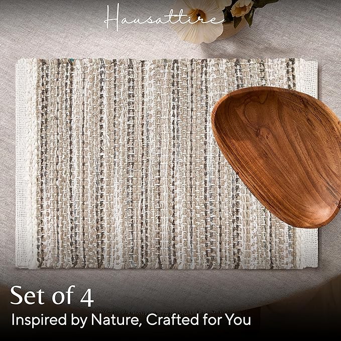 Hausattire Woven Table Placemats Set of 4 - Olive Green Christmas Jute Outdoor Table Mats for Kitchen Dining Decoration |Heat Resistant Farmhouse Dinner Placemat for Thanksgiving Decor |13x19 Inch