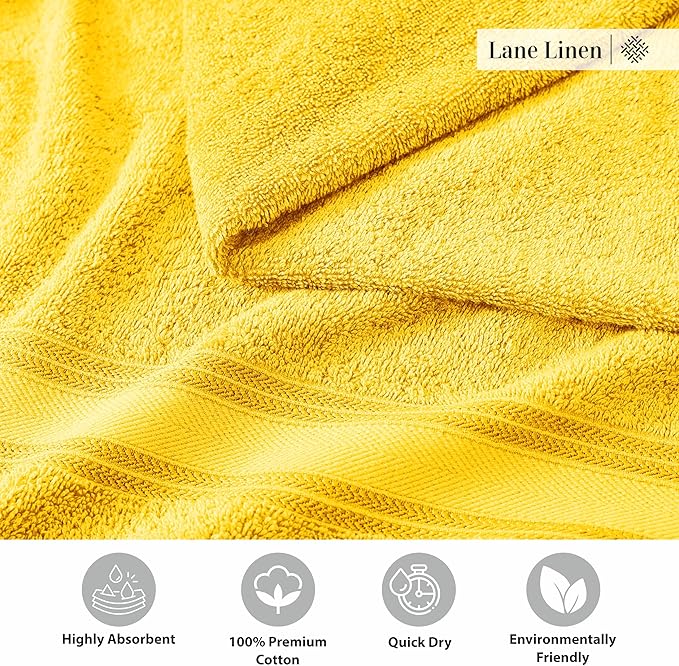 LANE LINEN 18 Pc Bath Towels Set – Ultra Soft 100% Ring-Spun Cotton, 6 Bath, 6 Hand Towel & 6 Wash Cloth, Zero Twist, Quick-Dry, Long-Lasting Comfort & Hotel Quality, Machine Washable – Mimosa