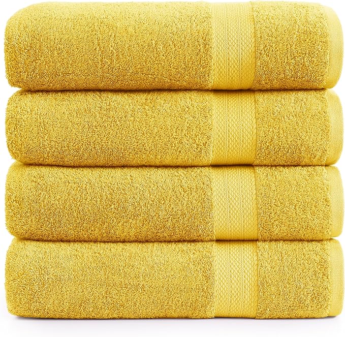 Lane Linen 100% Cotton Bath Towels Pack of 4 (28"x54") - Ring Spun Mercerized Cotton Bathroom Towel Set - Quick Drying, Extra Soft & Absorbent Yellow Bath Towels - Suitable for All Skin Types - Mimosa