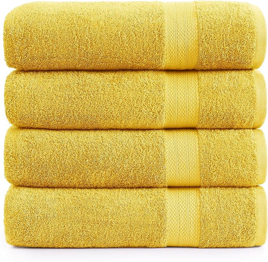 Lane Linen 100% Cotton Bath Towels Pack of 4 (28"x54") - Ring Spun Mercerized Cotton Bathroom Towel Set - Quick Drying, Extra Soft & Absorbent Yellow Bath Towels - Suitable for All Skin Types - Mimosa