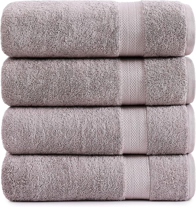 Lane Linen 100% Cotton Bath Towels Set of 4 (28"x54") - Ring Spun Mercerized Cotton Bathroom Towel Set - Quick Dry, Very Soft & Absorbent Large Bath Towels - Mininmal Linting after 3 Washes - Platinum