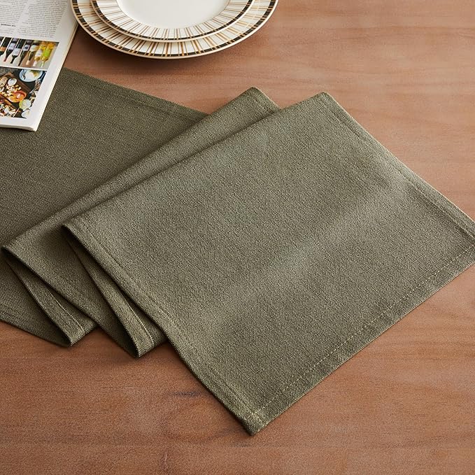 ZeeMart Rustic Cotton Linen Table Runner, 13x60 Inches Olive, Farmhouse Style Green Table Runners 60 Inches Long, Washable Kitchen Dining Table Decoration for Home Party Decor
