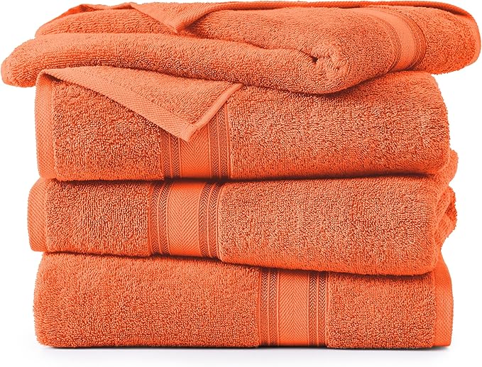 LANE LINEN Extra Large Bath Towels - Zero Twist 100% Cotton Bath Sheets, Large Towels for Bathroom, Quick Dry Bath Sheet Set, Super Soft Shower Towels, Absorbent Bathroom Towels Set of 4- Tiger Lily