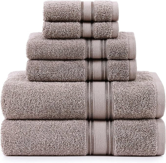 LANE LINEN Luxury Bath Towel Set - 6 Piece Set, 100% Cotton Bathroom Towel, Zero Twist, Shower Towel, Extra Absorbent, Super Soft, 2 Bath, 2 Hand, 2 Wash Cloths - Platinum