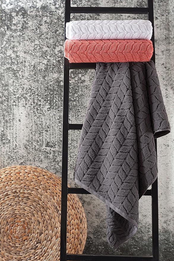 BAGNO MILANO Turkish Bath Towels, Soft Plush Jacquard Luxury Bath Towels, Quick Dry Towel Set (Cream, Bath Sheet)