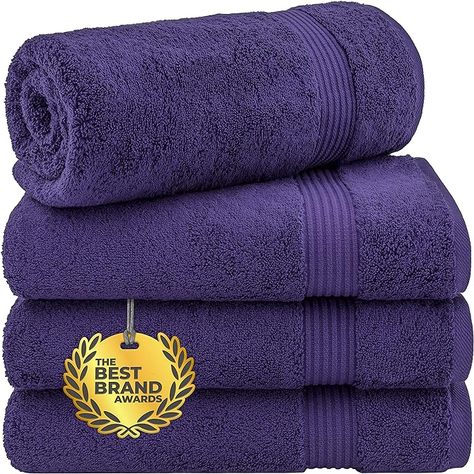 Cotton Paradise 4 Piece Turkish Bath Towels for Bathroom, 100% Cotton Extra Large Soft Plush Towels Bathroom Set, Purple
