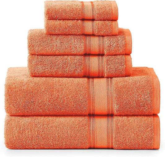 LANE LINEN Luxury Bath Towels Set - 6 Piece, 100% Cotton, Quick Dry, Super Soft & Absorbent, Zero Twist (2 Bath Towels, 2 Hand Towels, 2 Washcloths) - Rust