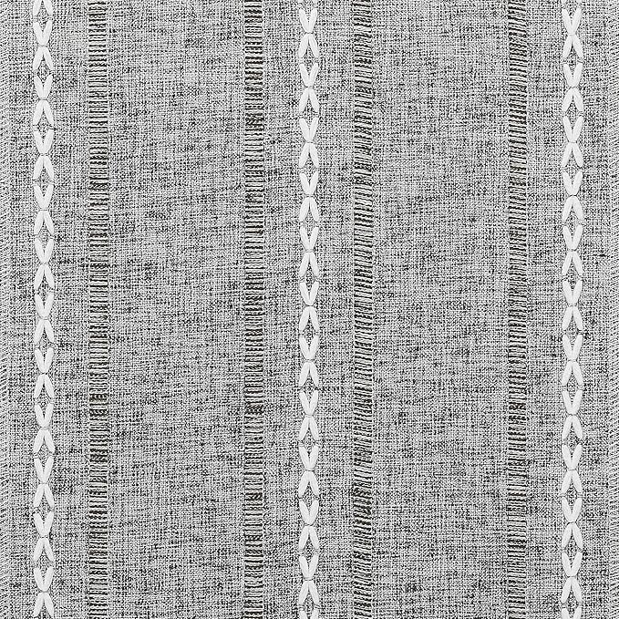 Hemstitched Farmhouse Table Runner, Charcoal 13x72 Inch, Cotton Linen Table Runners 72 Inches Long, Embroidered Striped Grey Boho Table Runner Rustic Home Decor