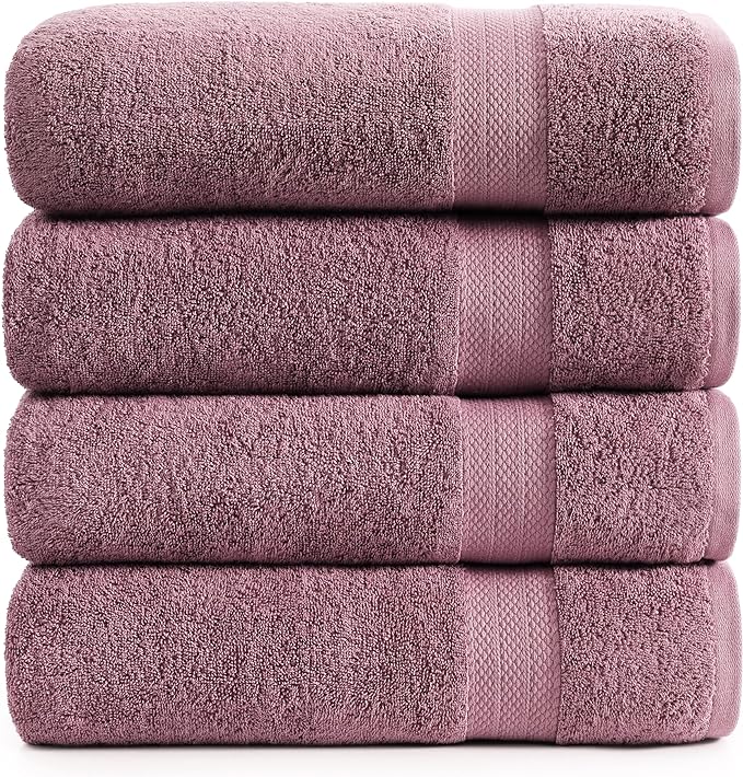LANE LINEN 100% Cotton Large Bath Towels Set of 4 (28"x54") - Ring Spun Mercerized Cotton Bathroom Towel 4 Pack - Quick Dry, Soft & Absorbent Large Towels Set - Oeko Tex Certified - Wishful Mauve